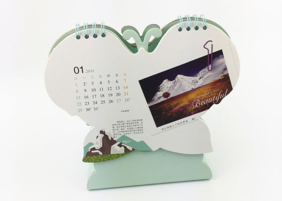 Forma mensile unica su misura della farfalla del calendario da scrivania dell'ufficio con il supporto