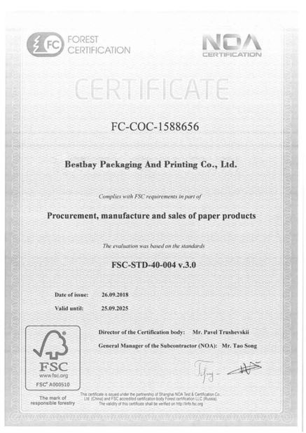 Porcellana Bestbay Packaging And Printing Co., Ltd Certificazioni